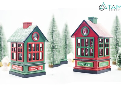 Hộp nhạc Giáng sinh ngôi nhà gỗ dây cót X-HNHAC-01